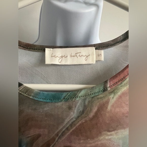 BEIGE BOTANY Marbled Long-Sleeve Ruched Sheer Bodycon Dress Size Small - Picture 6 of 7